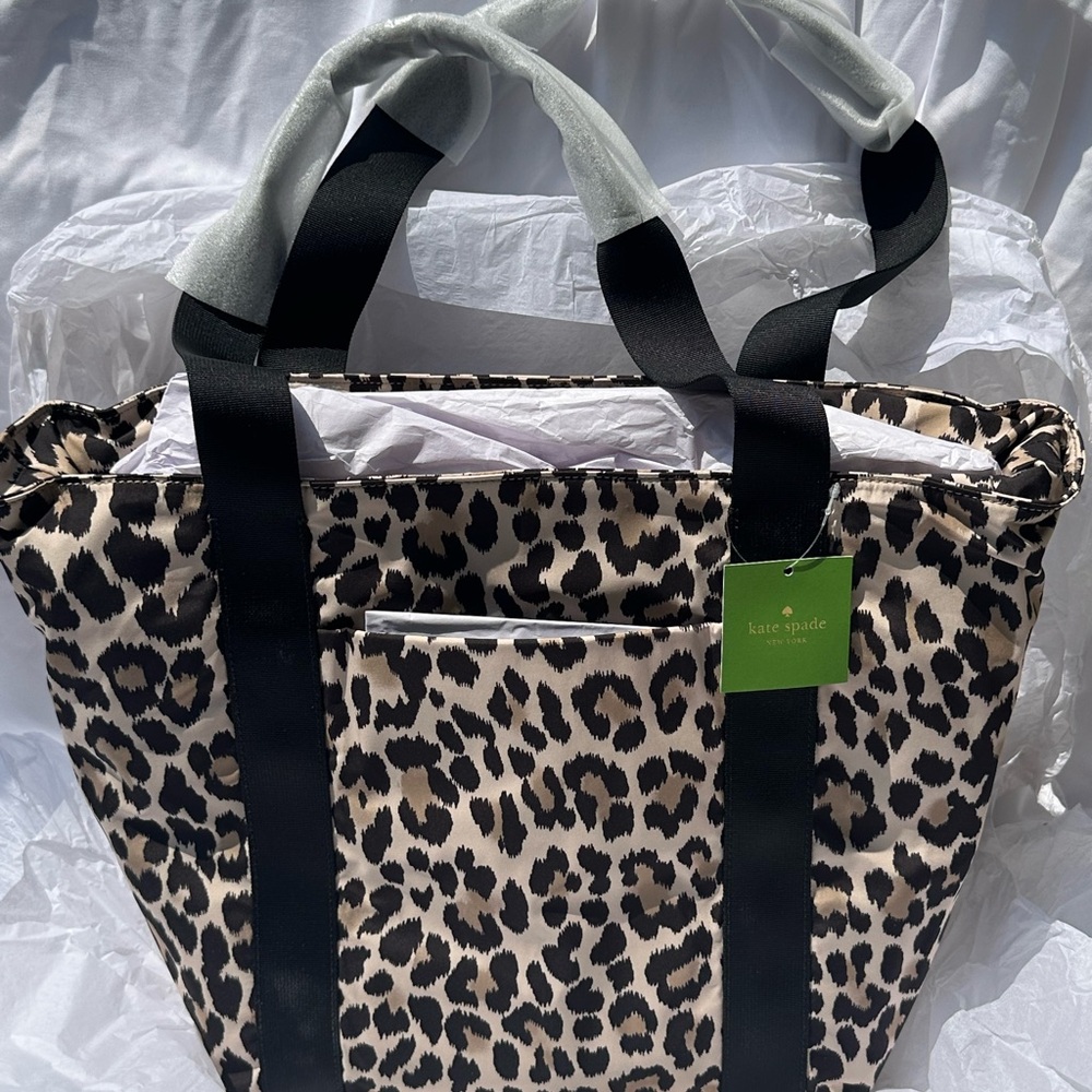kate spade Leopard-Print Tote in Beige and Black nwt